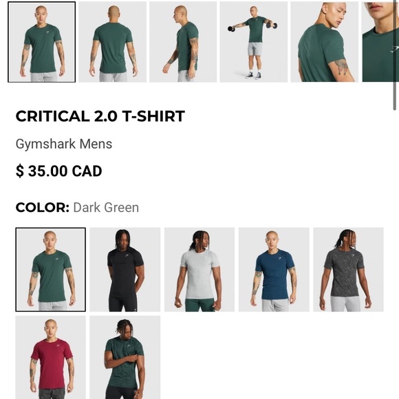 Gymshark Critical 2.0 T-Shirt - Dark Green - Picture 2 of 5